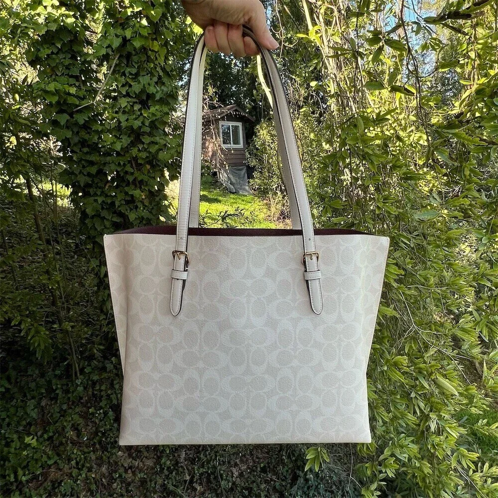 COACH Large Mollie Tote Shoulder Bag Signature Chalk/Glacierwhite Gold Hardware - Picture 2 of 10